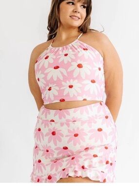Pink Floral Halter Swimsuit